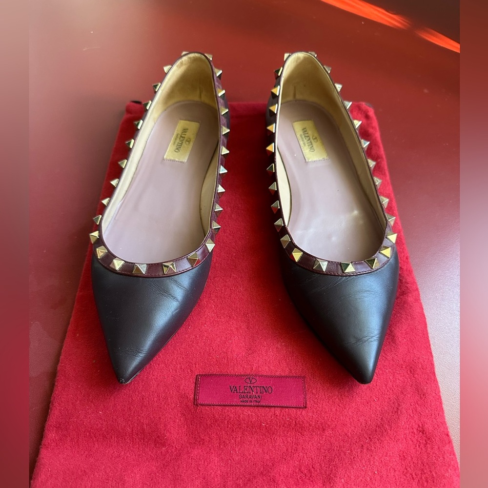 Valentino Garavani Black Flats with Gold Studs